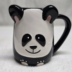 Tag Panda Bear Ceramic Mug with 3D Ears Black White Animal Novelty Coffee Cup